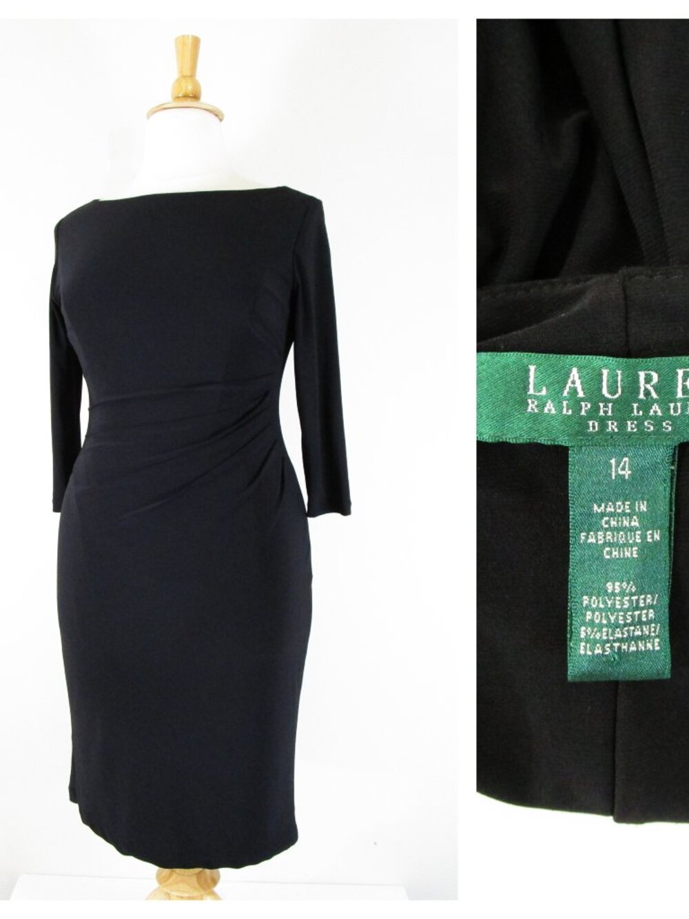 Lauren Ralph Lauren Plus Size Solid Black Sheath Dress Size 14 Formal Business